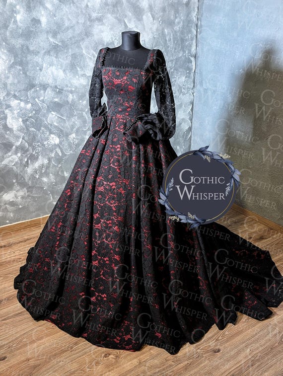 bridal red black wedding dress Black and Dark Red Wedding Dress with Cape