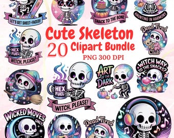 Halloween Skeleton Clipart Bundle – PNG Stickers (Digital Download)