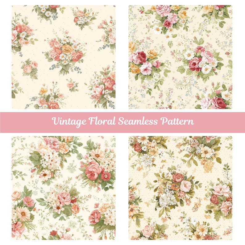 Vintage Floral Seamless Pattern – Shabby Chic Roses & Peony Digital ...
