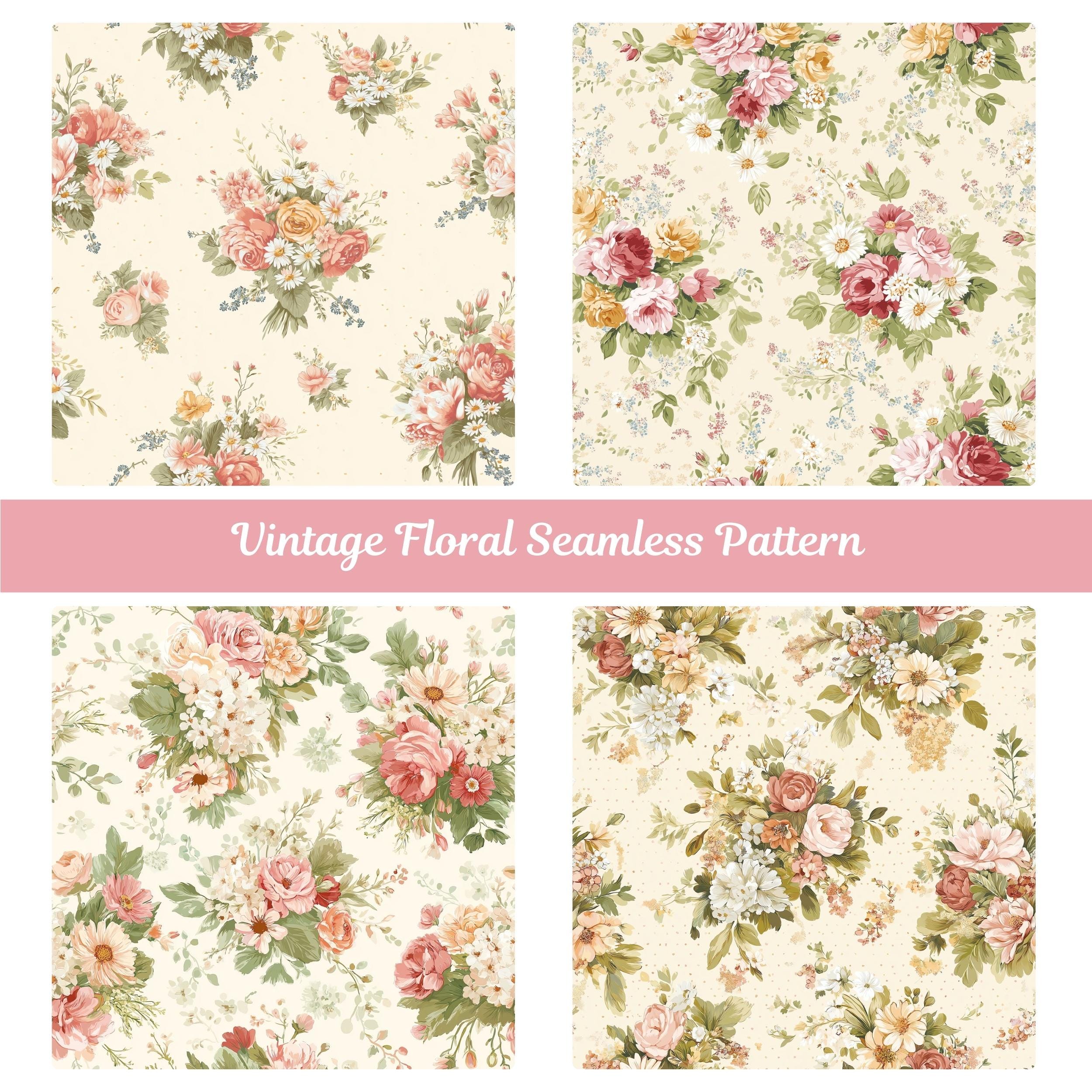 Vintage Floral Seamless Pattern – Shabby Chic Roses & Peony Digital ...