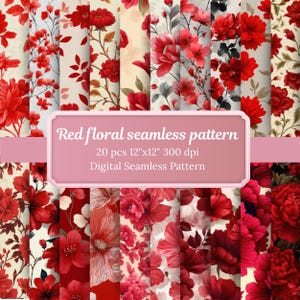 Red Floral Seamless Pattern: Bold Digital Paper (Digital Download)