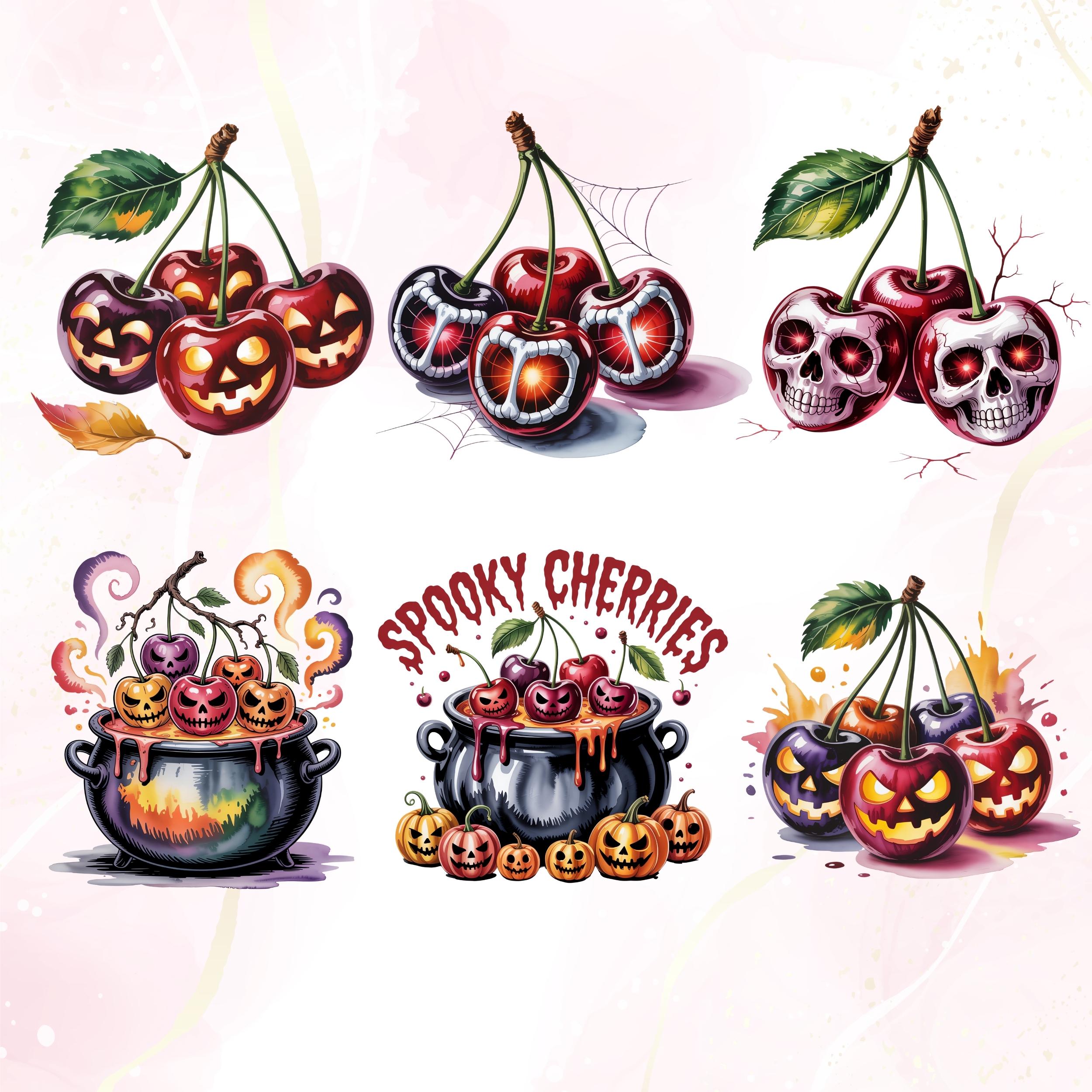 Spooky Cherry Halloween Clipart Bundle: Skull Fruit Pngs (digital ...