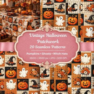Vintage Halloween Patchwork Seamless Patterns.