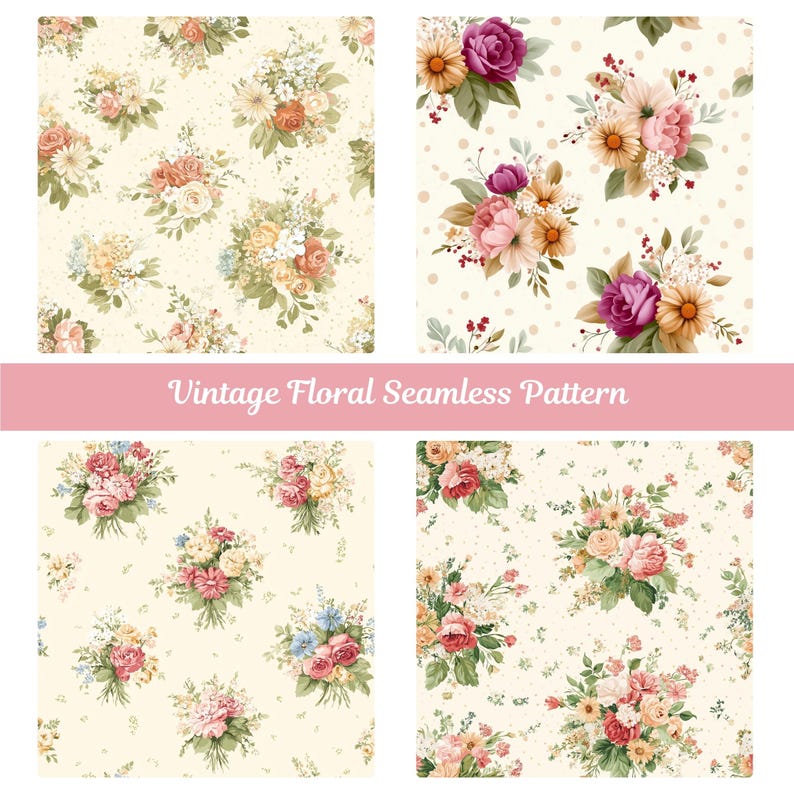 Vintage Floral Seamless Pattern – Shabby Chic Roses & Peony Digital ...
