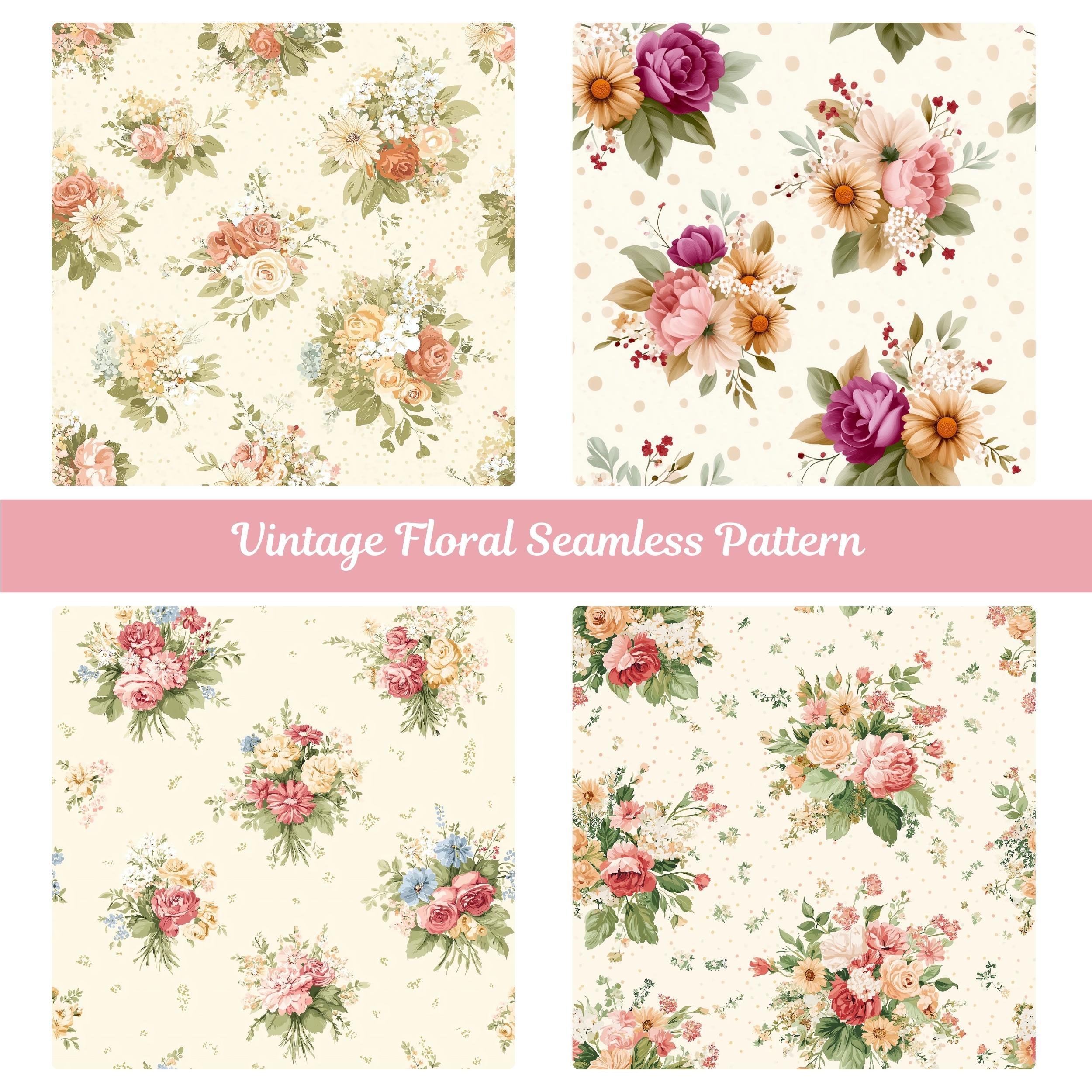 Vintage Floral Seamless Pattern – Shabby Chic Roses & Peony Digital ...