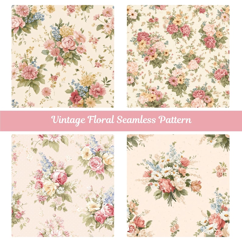 Vintage Floral Seamless Pattern – Shabby Chic Roses & Peony Digital ...