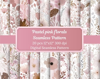 Estampa floral rosa pastel sem costura: tecido aquarela, scrapbook (download digital)