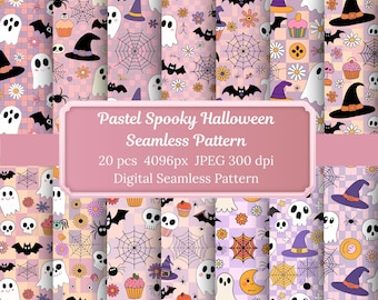 Pastel Halloween Pattern – Ghost, Skull, Bat (Digital Download)