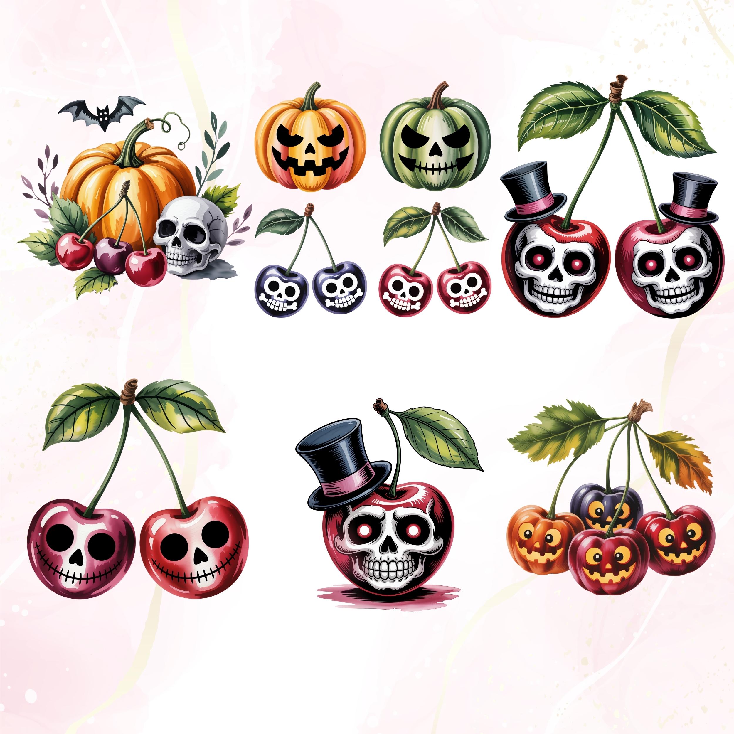 Spooky Cherry Halloween Clipart Bundle: Skull Fruit Pngs (digital ...