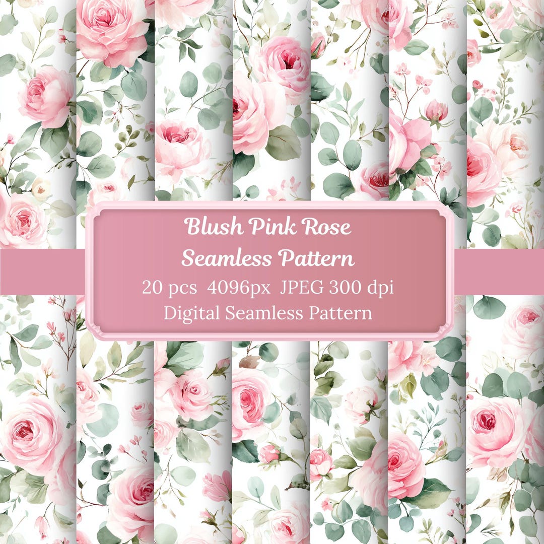 Blush Pink Rose Seamless Pattern | Watercolor English Floral Digital ...