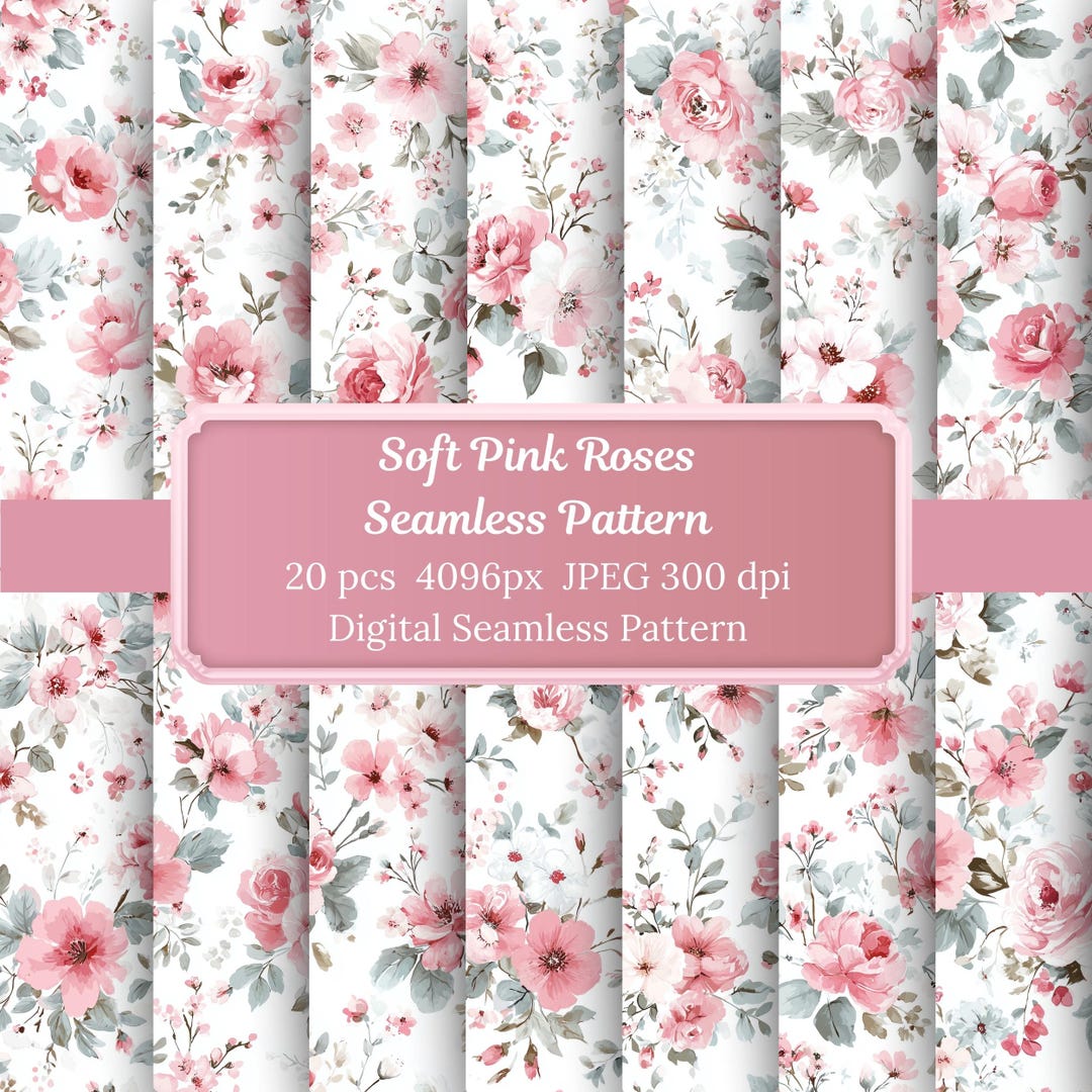 Pink Roses Pattern Paper Soft Pink Rose Floral Seamless Pattern – Digital Paper Pack (20 Pcs) - Etsy