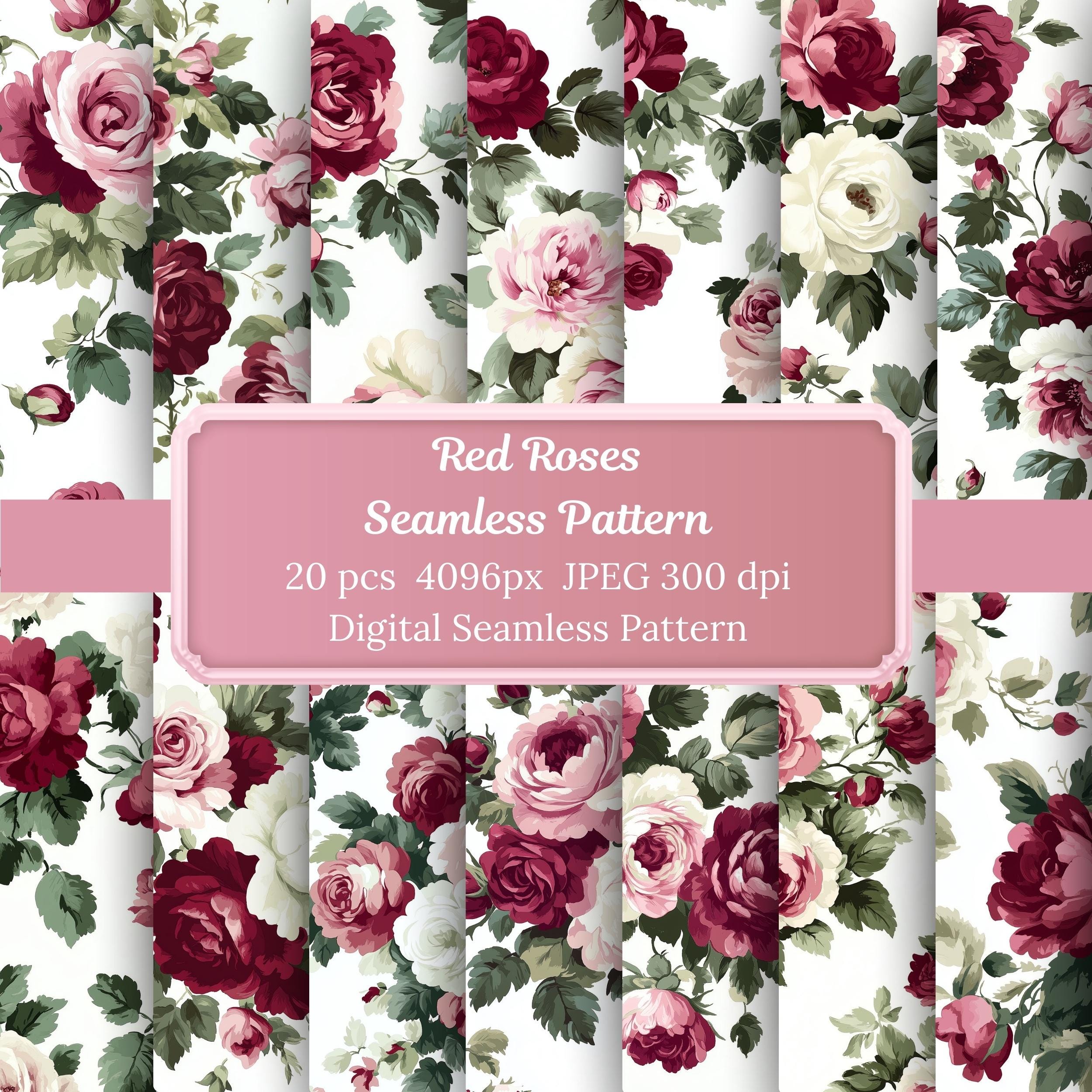 Red Roses Seamless Pattern: Vintage Floral Digital Paper (digital ...
