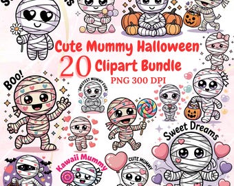Pastel Halloween Mummy Clipart – Kawaii Spooky PNG Bundle (Digital Download)