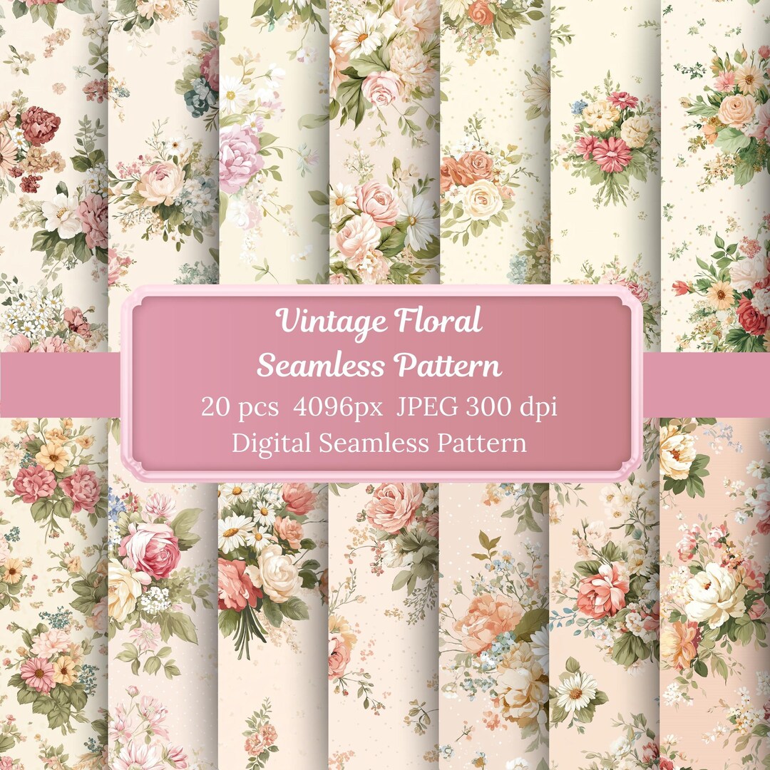 Vintage Floral Seamless Pattern – Shabby Chic Roses & Peony Digital ...