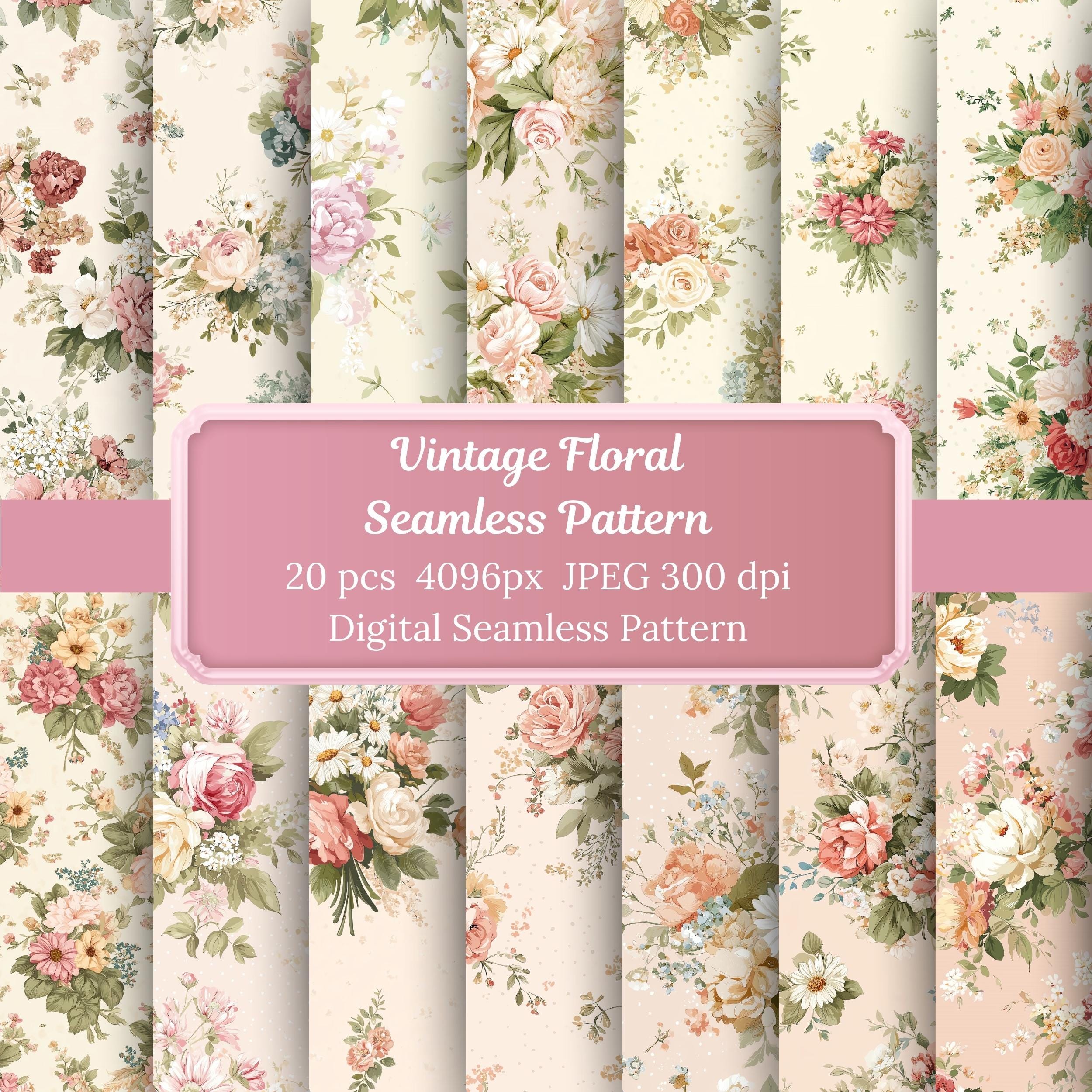 Vintage Floral Seamless Pattern – Shabby Chic Roses & Peony Digital ...