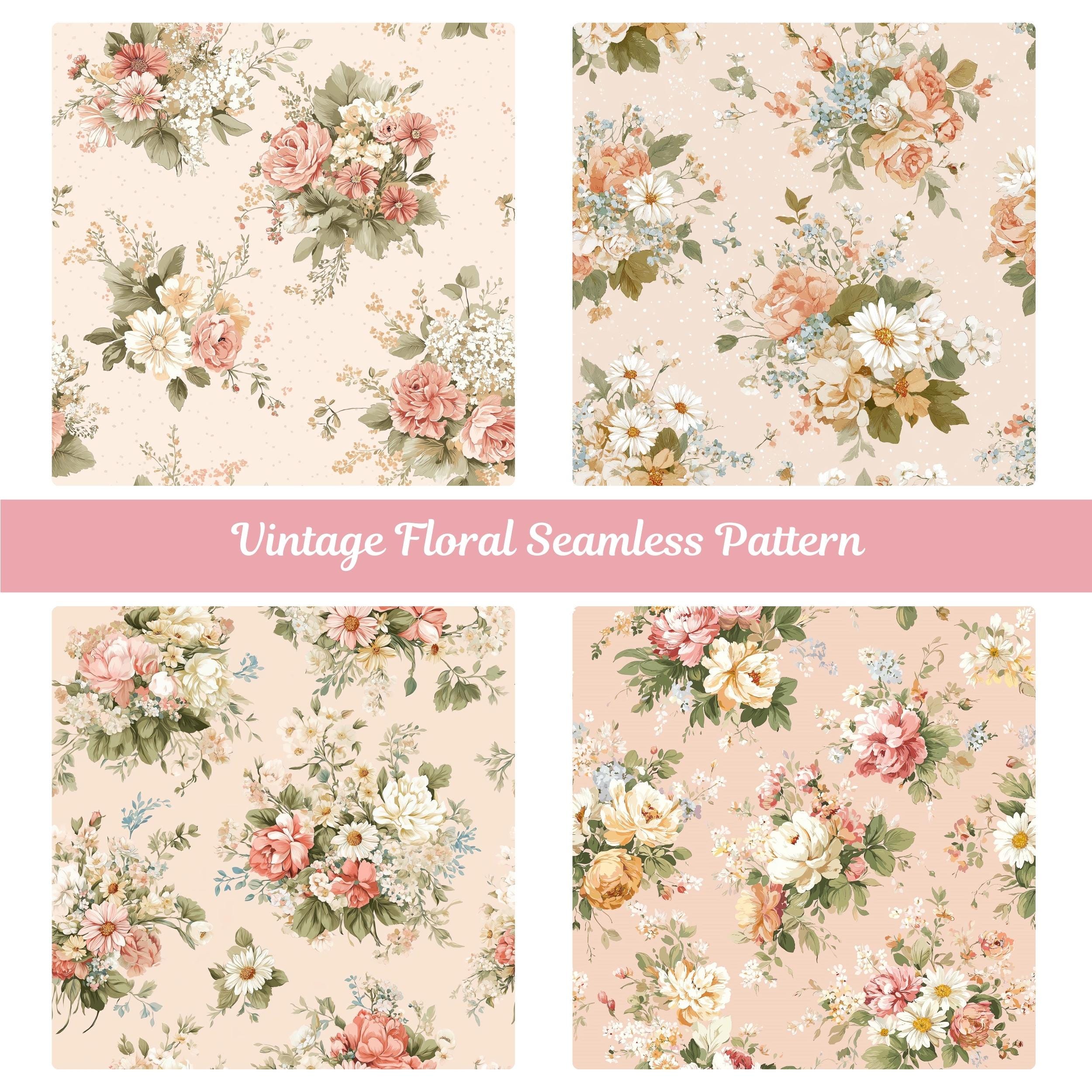 Vintage Floral Seamless Pattern – Shabby Chic Roses & Peony Digital ...