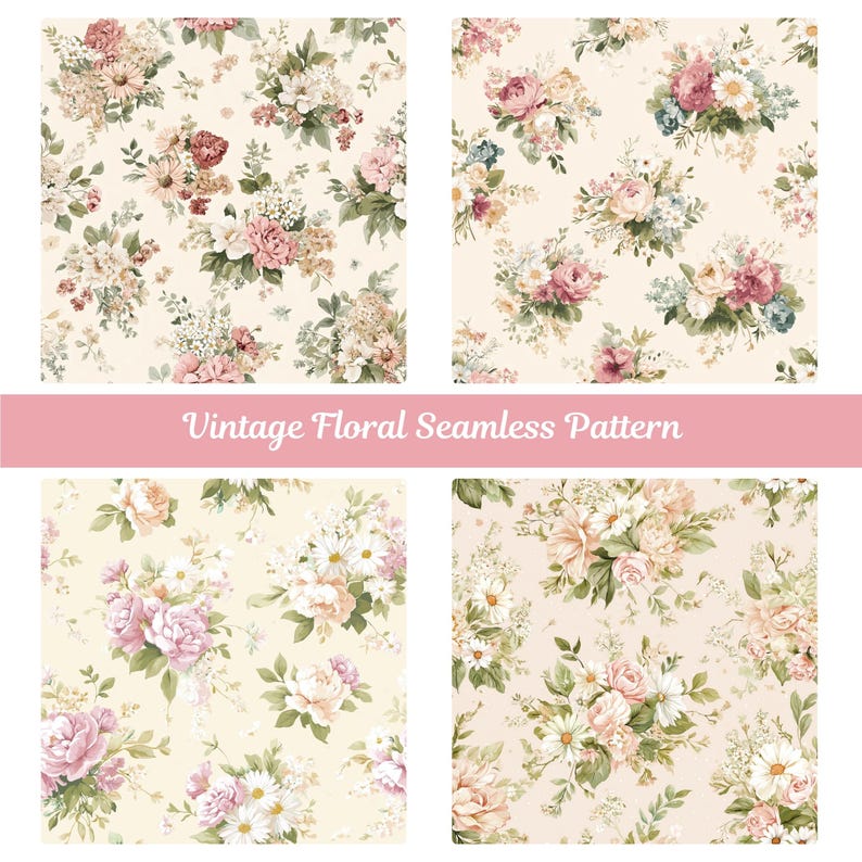 Vintage Floral Seamless Pattern – Shabby Chic Roses & Peony Digital ...