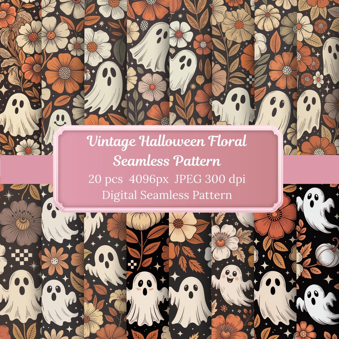 Vintage Halloween Seamless Pattern: Retro Floral Ghost Digital Paper - Etsy