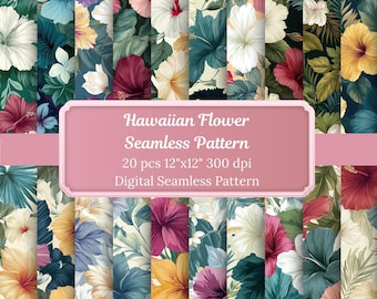 Tropical Hawaiian Flower Pattern: Seamless Floral Design (Digital Download)
