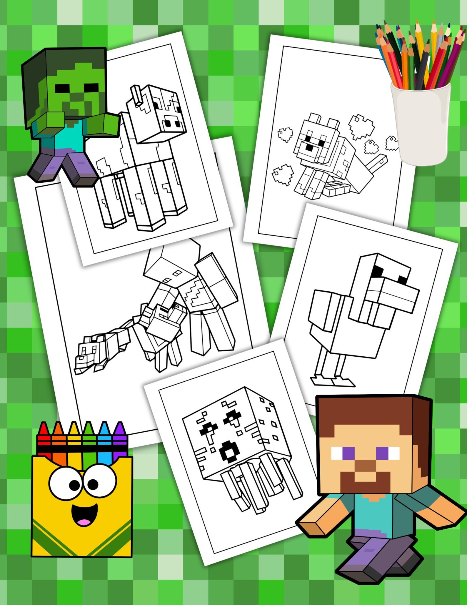 30 Pages Chicken Jockey Coloring Pages Bundle – Minecraft-inspired ...