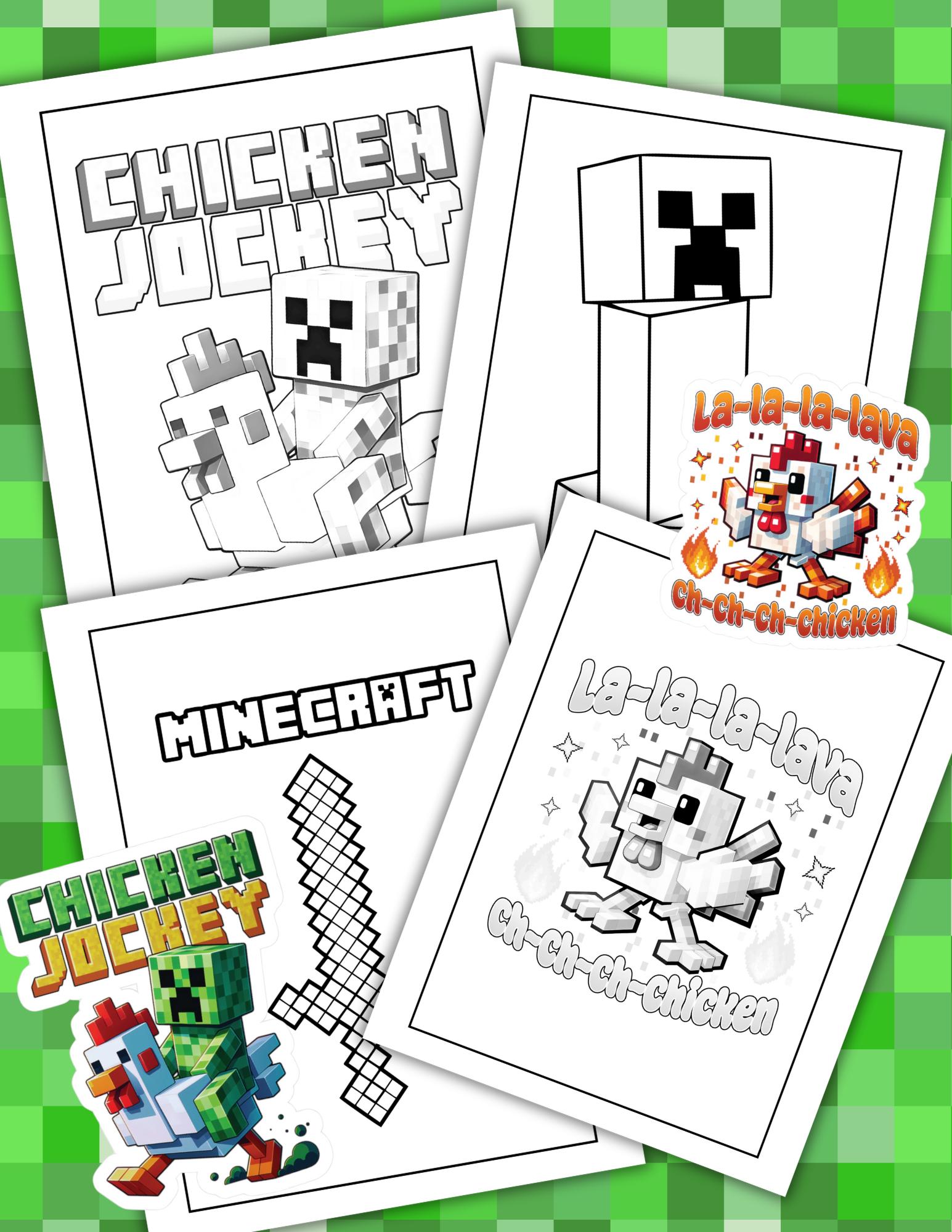 30 Pages Chicken Jockey Coloring Pages Bundle – Minecraft-inspired ...