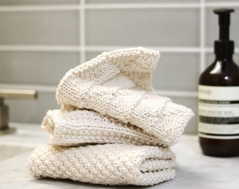 KNITTING PATTERN • Textured Washcloths, Easy knit project, Zero Waste Reusable Cotton Cloths, Organic Kitchen Bathroom DIY Decor Beginner
