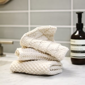 Washcloth KNITTING PATTERN • Textured Easy knit project, Zero Waste Reusable Cotton Cloths, Organic Kitchen Bathroom DIY Decor Beginner