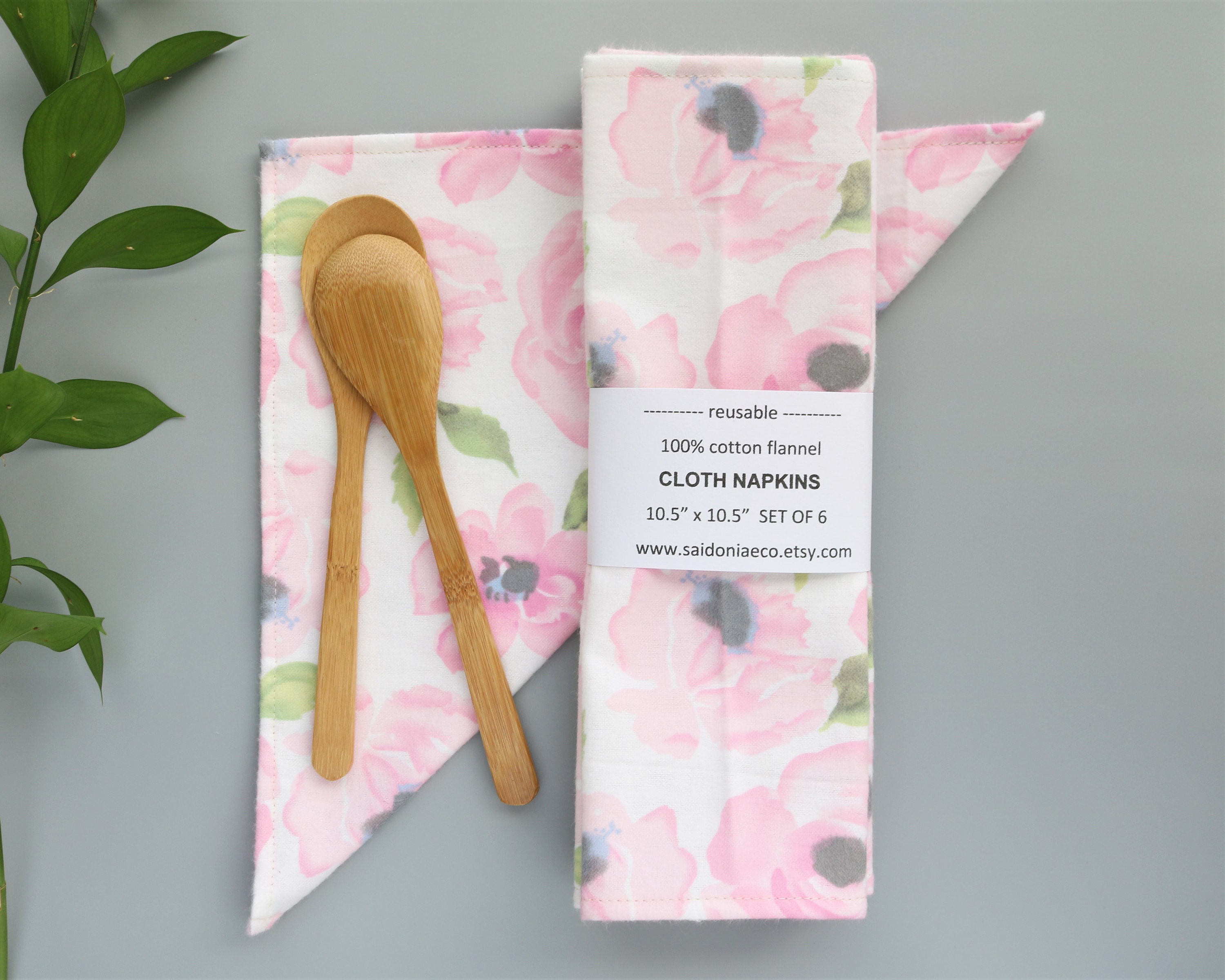 6 CLOTH NAPKINS Reusable Cotton Flannel Pink Roses Etsy