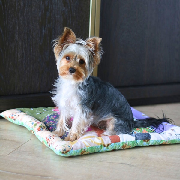 Patchwork Dog Bed, Puppy Pillow Mat, Soft Canine Sleep Pad, Dog Lover Gift Scrap Fabric Settle Mat Blanket, Girl Puppy, Eco friendly 20"x20"