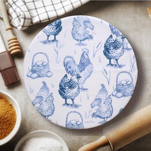 Reusable Cotton Bowl Cover: Sourdough Bread Proofing Cloth, Chickens Print