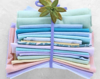 Pastels Assorted Fabric Scrap Bundle | Upcycled Cotton Prints & Solids for Slow Stitching, Textile Art, Quilting Handmade Crafts