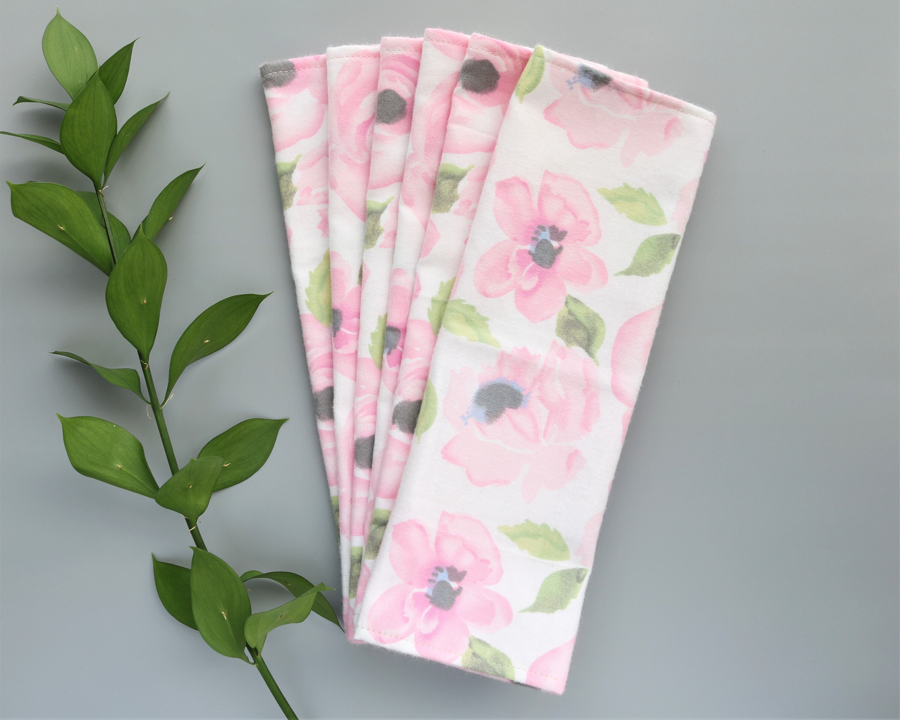 6 CLOTH NAPKINS Reusable Cotton Flannel Pink Roses Etsy