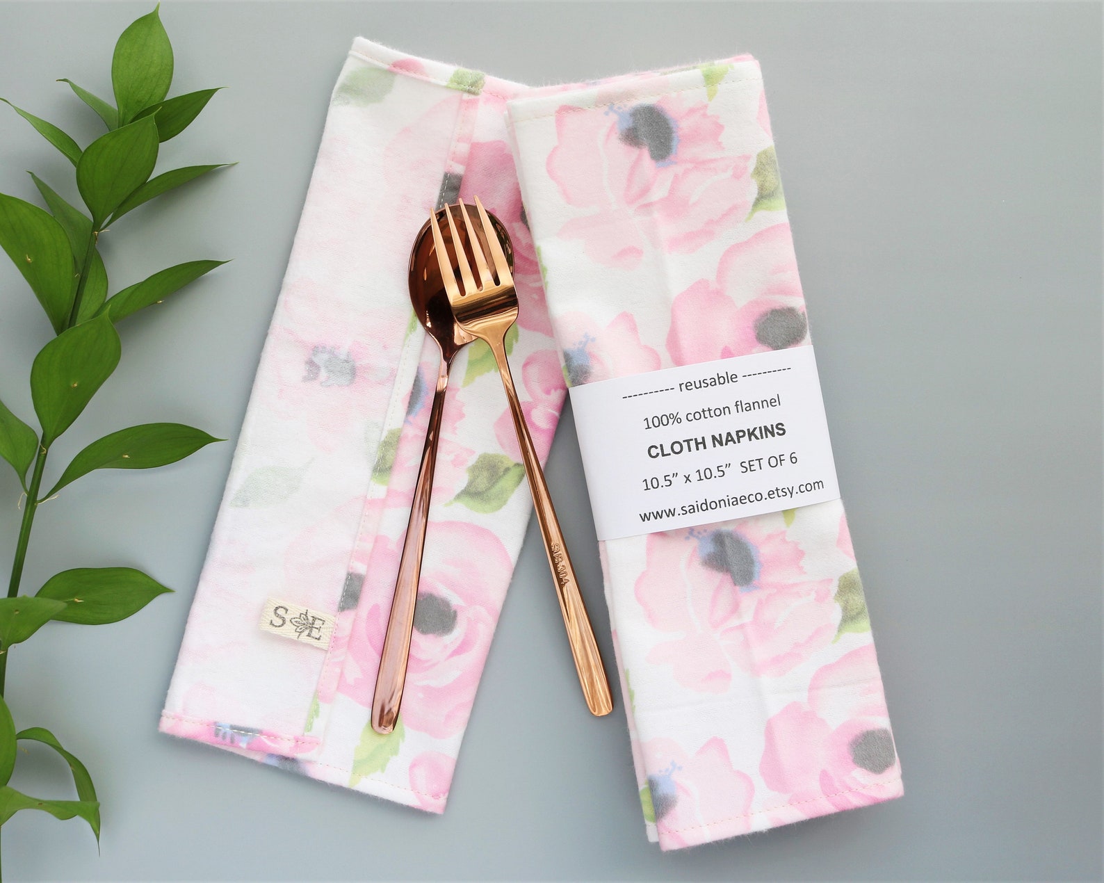6 CLOTH NAPKINS Reusable Cotton Flannel Pink Roses Etsy