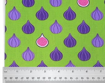 100% Cotton Fabric – Purple Figs on Neon Green Half Yard