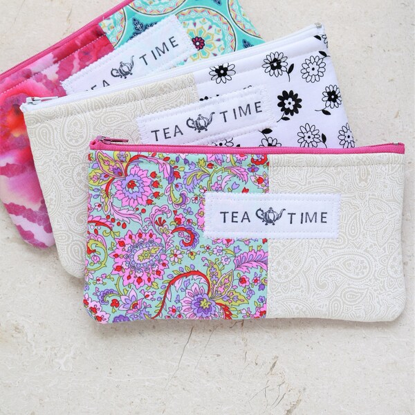 Tea wallet - tea accessories Fabric Tea Wallet Zipper pouch Travel tea bag holder case cotton bag Tea Lover Tea party friendly teacher gift