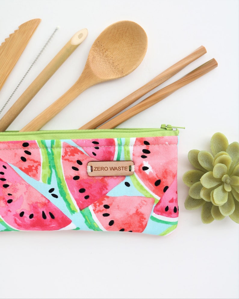 Travel Utensils kit Reusable Bamboo Plastic free Eco Friendly Gifts Watermelon Birthday Gift For Her Zero Waste Cutlery Camping gear