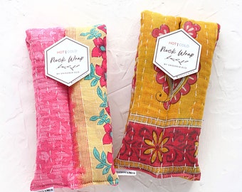 Weighted Heating Neck and Body Wrap | Rice Bag - Unscented Hot Pad - Vintage Kantha