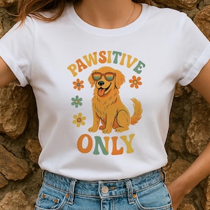 Funny Dog Lover Shirt - Pawsitive Vibes Only - Cute Cartoon T-shirt - Unisex Graphic Tee - Retro Groovy Font Shirt - Gift for Pet Owners USA