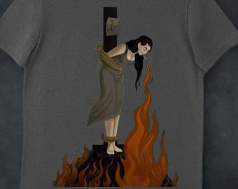 Witch Lighting Cigarette While Burning At The Stake Shirt, Dark Witchy Graphic Tee, Occult Aesthetic T-Shirt, Gothic Pagan Witchcraft Top