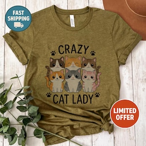 Crazy Cat Lady Shirt with Cute Cartoon Cats, Funny Cat Mom Graphic Tee, Cat Lover Gift Shirt, Pet Parent T-Shirt, Kawaii Kitty Cat Tee