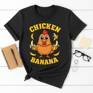 Cartoon Chicken Banana T-Shirt, Cute and Funny Animal Mashup Meme Tee, Kids and Adults Humor Shirt, Kawaii Food Combo Graphic Gift