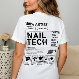 T-shirt « Valeurs nutritionnelles des ongles », cadeau humoristique pour manucure, t-shirt « Vie de salon », t-shirt humoristique pour manucure, t-shirt graphique « Ingrédients des ongles »
