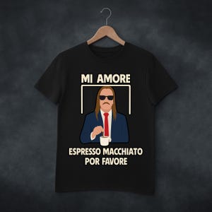 Koszulka Mi Amore Espresso Macchiato Por Favore, Koszulka Meme Coffee, Koszulka Italian Espresso Lover, Zabawna koszulka w stylu europejskim
