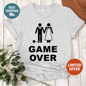 "Game Over" Funny Bachelor Party & Wedding Gift T-Shirt | Humorous Marriage Ball & Chain Design (XX-Large)