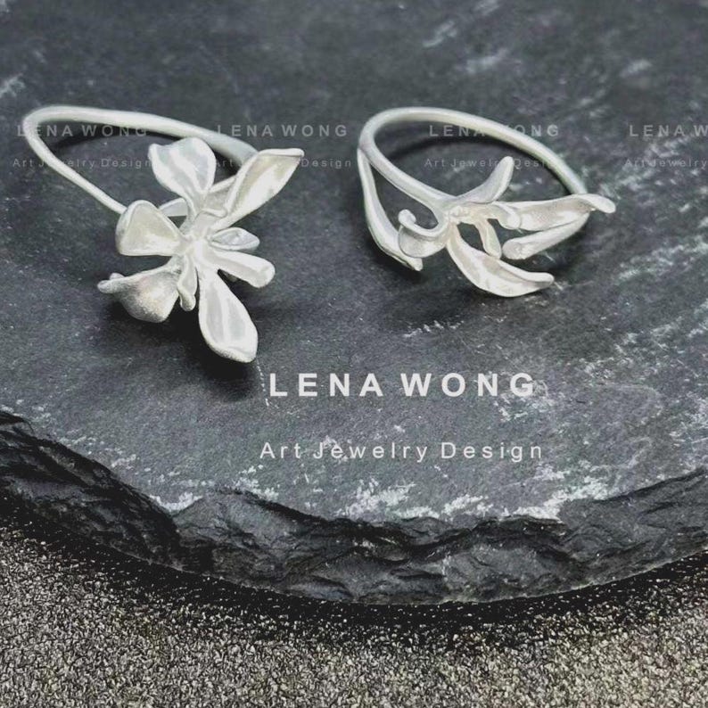 Handmade Sterling Silver Orchid Flower Adjustable Ring, Botanical ...