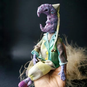 Moon Guardian Art Doll – Creepy Cute OOAK Handmade Doll, Gothic Fantasy Collectible, Soft Sculpture