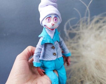 Winter Elf Doll • Creepy Cute Christmas Art Doll • OOAK Handmade Collectible • Whimsical Holiday Decor • Gothic Fantasy Elf Figurine