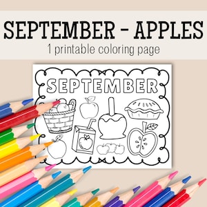 September Coloring Page, September Coloring Sheets, Monthly Coloring Page, Apple Picking Coloring Page, September Apple Unit, Apple Coloring