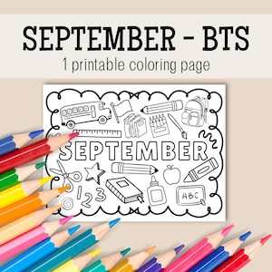 Back To School Coloring Sheet, Back To School Coloring Placemat, September Coloring Page, September Coloring Sheets, Monthly Coloring Page