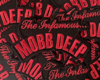 Parche de hip hop Mobb - Negro y rojo - Bordado - The Infamous - Queensbridge - Nas - Illmatic - Hip hop de los 90